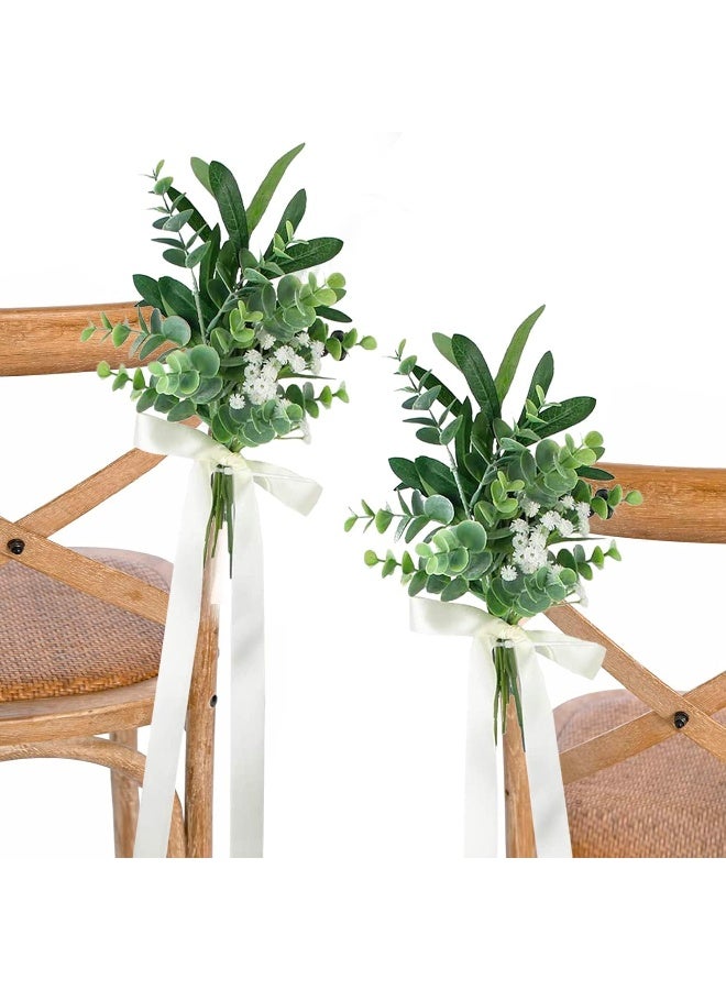 Rinlong 6Pcs Wedding Aisle Decor Church Bench Outdoor Wedding Chair Bench Pew Bows for Wedding Ceremony Artificial Eucalyptus Aisle Decorations - Image 1
