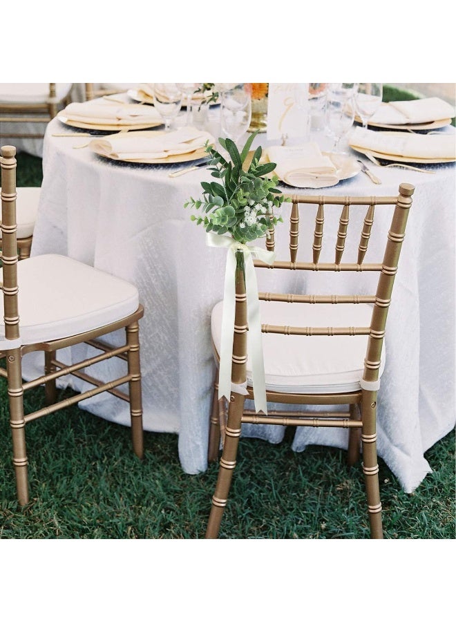 Rinlong 6Pcs Wedding Aisle Decor Church Bench Outdoor Wedding Chair Bench Pew Bows for Wedding Ceremony Artificial Eucalyptus Aisle Decorations - Image 5