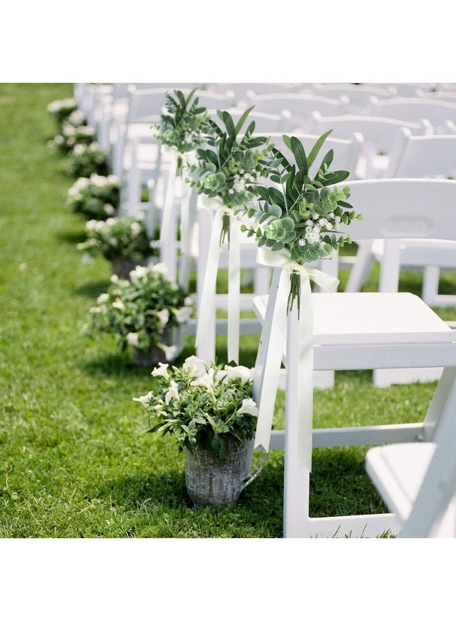 Rinlong 6Pcs Wedding Aisle Decor Church Bench Outdoor Wedding Chair Bench Pew Bows for Wedding Ceremony Artificial Eucalyptus Aisle Decorations - Image 2