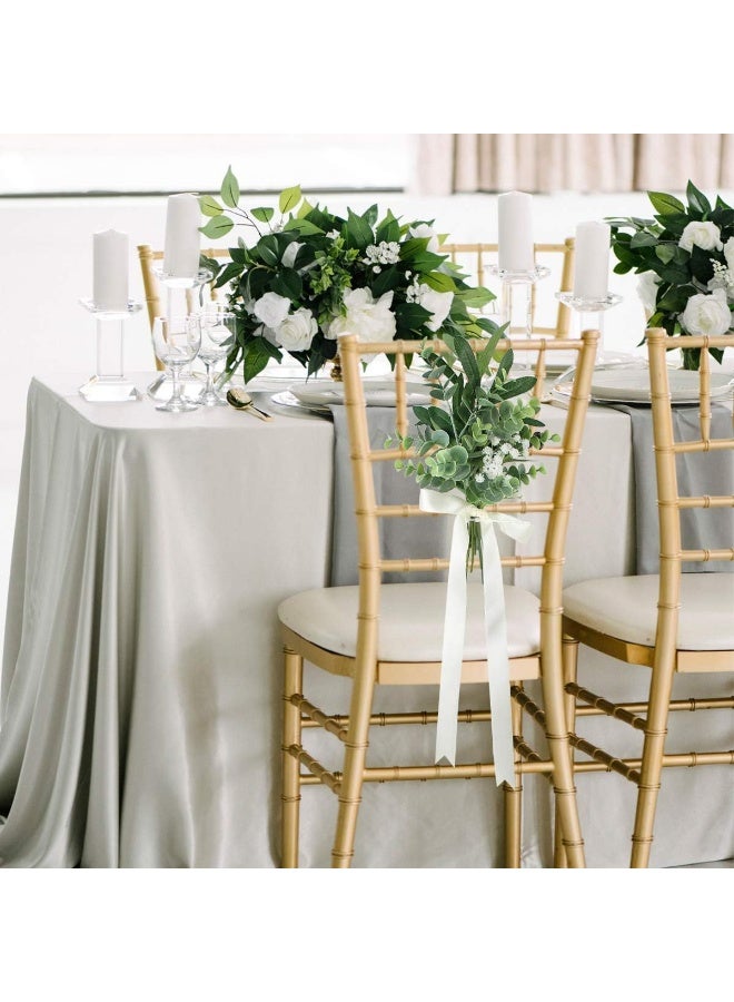 Rinlong 6Pcs Wedding Aisle Decor Church Bench Outdoor Wedding Chair Bench Pew Bows for Wedding Ceremony Artificial Eucalyptus Aisle Decorations - Image 4
