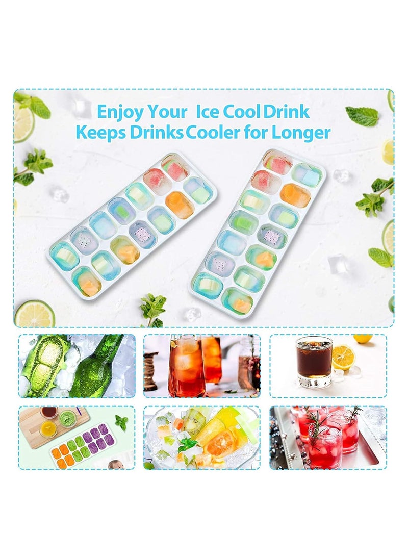 COOLBABY Ice Cube Trays 4 Pack Easy-Release Silicone & Flexible 14-Ice Cube Trays with Spill-Resistant Removable Lid  Freezer Stackable Ice Trays with Covers