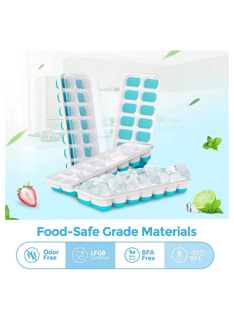 COOLBABY Ice Cube Trays 4 Pack Easy-Release Silicone & Flexible 14-Ice Cube Trays with Spill-Resistant Removable Lid  Freezer Stackable Ice Trays with Covers