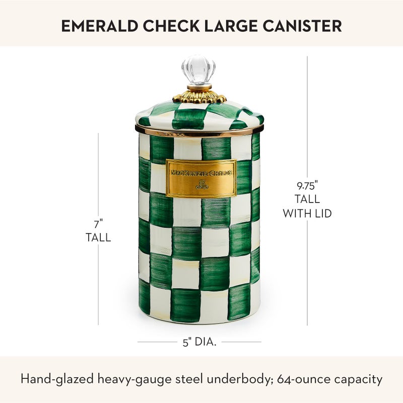 mackenzie childs MACKENZIE-CHILDS Large Enamel Canister, Kitchen Storage Container with Lid, Green-and-White Emerald Check - Image 4