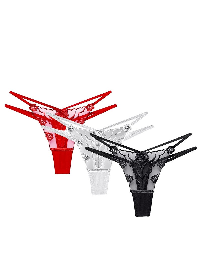 KASTWAVE - 3 Pack Women Mesh Thong Floral G-string Panties Knickers Lingerie Underwear - Image 1