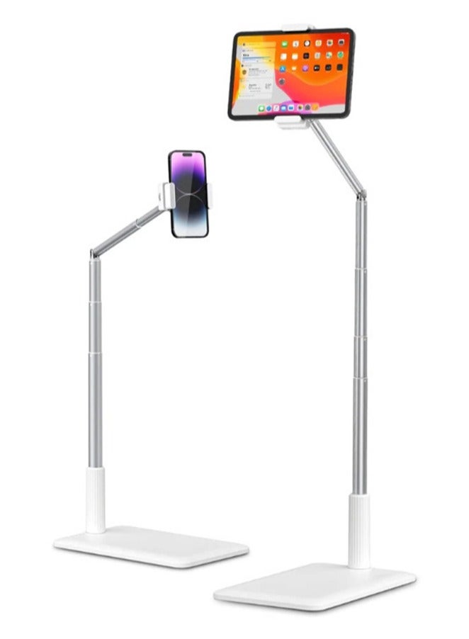 WALALLA Tablet Floor Stand Adjustable Long Arm Tablet Phone Holder,360° Angle Flexible,Aluminum Alloy,Bedside,Sofa Side,Desk,Compatible with 3.5-11 inches iPad,Kindle, iPhone,White