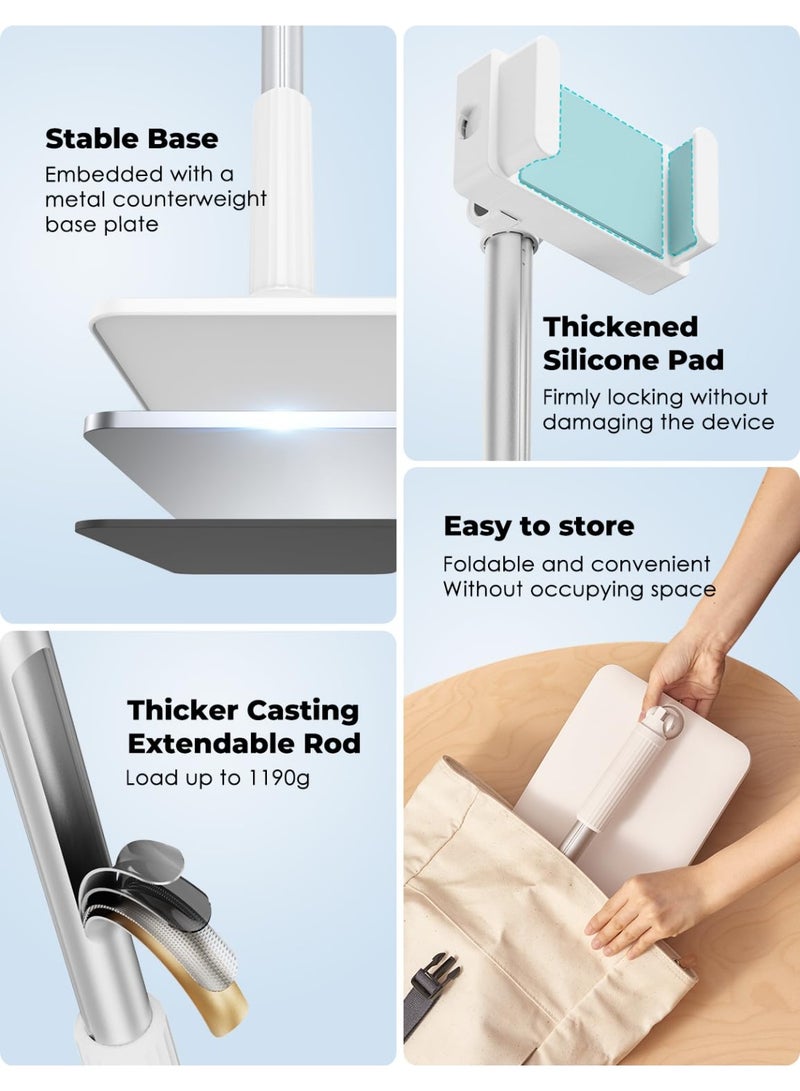 WALALLA Tablet Floor Stand Adjustable Long Arm Tablet Phone Holder,360° Angle Flexible,Aluminum Alloy,Bedside,Sofa Side,Desk,Compatible with 3.5-11 inches iPad,Kindle, iPhone,White - Image 5