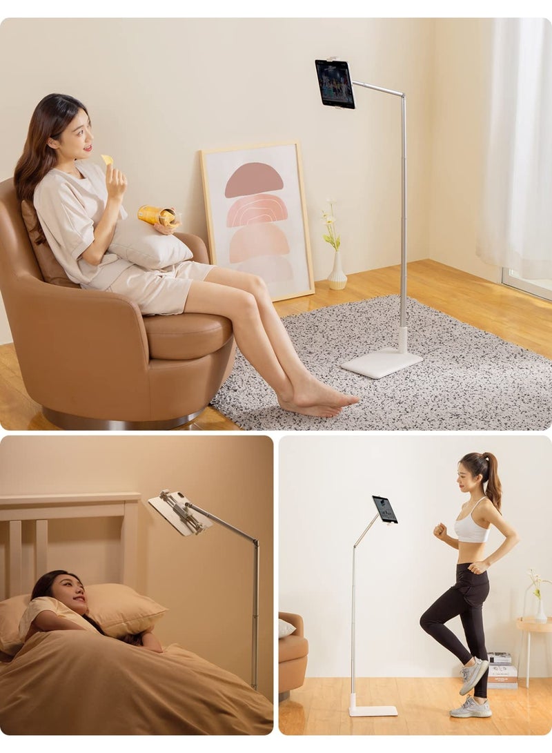 WALALLA Tablet Floor Stand Adjustable Long Arm Tablet Phone Holder,360° Angle Flexible,Aluminum Alloy,Bedside,Sofa Side,Desk,Compatible with 3.5-11 inches iPad,Kindle, iPhone,White - Image 2