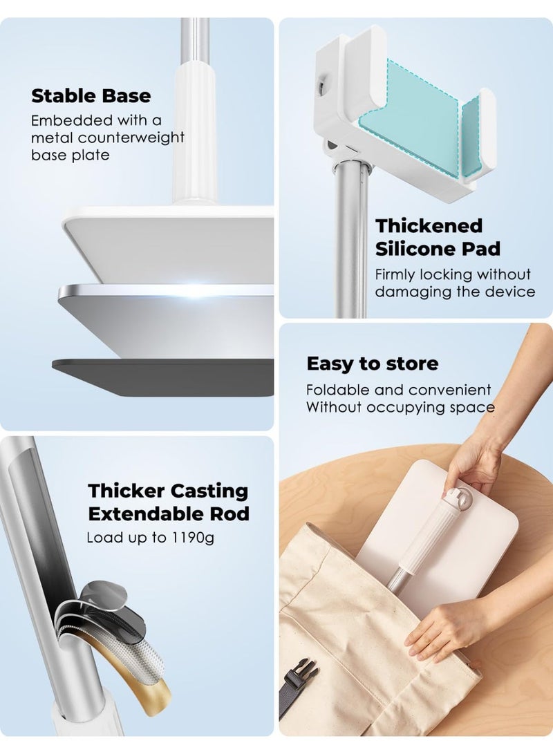 WALALLA Tablet Floor Stand Adjustable Long Arm Tablet Phone Holder,360° Angle Flexible,Aluminum Alloy,Bedside,Sofa Side,Desk,Compatible with 3.5-11 inches iPad,Kindle, iPhone,White - Image 4