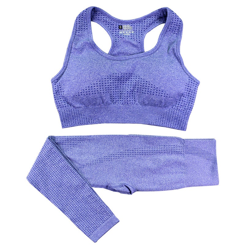 Seamless Knit Polka Dot Activewear Set for Women Purple  - Image 1
