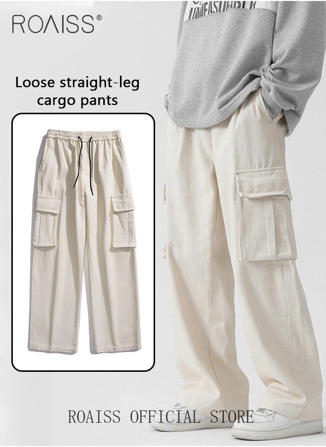 roaiss - Casual Cargo Pants for Men Youth Trendy Loose Fit Straight Leg Long Pants Functional Streetwear Overalls Trousers with Multi Pockets Street Style Functional Streetwear - Image 1