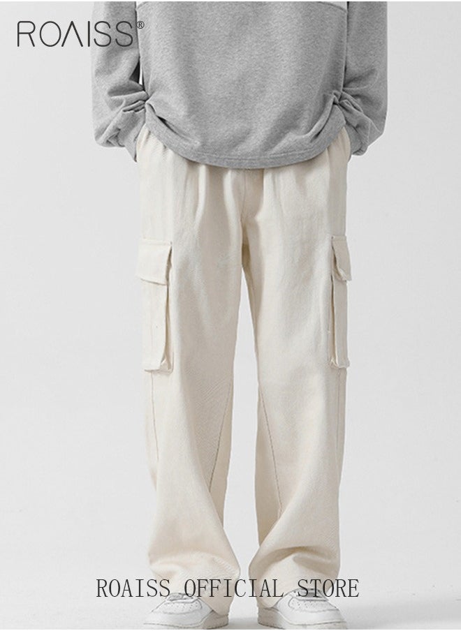 roaiss - Casual Cargo Pants for Men Youth Trendy Loose Fit Straight Leg Long Pants Functional Streetwear Overalls Trousers with Multi Pockets Street Style Functional Streetwear - Image 1