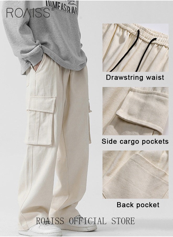 roaiss - Casual Cargo Pants for Men Youth Trendy Loose Fit Straight Leg Long Pants Functional Streetwear Overalls Trousers with Multi Pockets Street Style Functional Streetwear - Image 1
