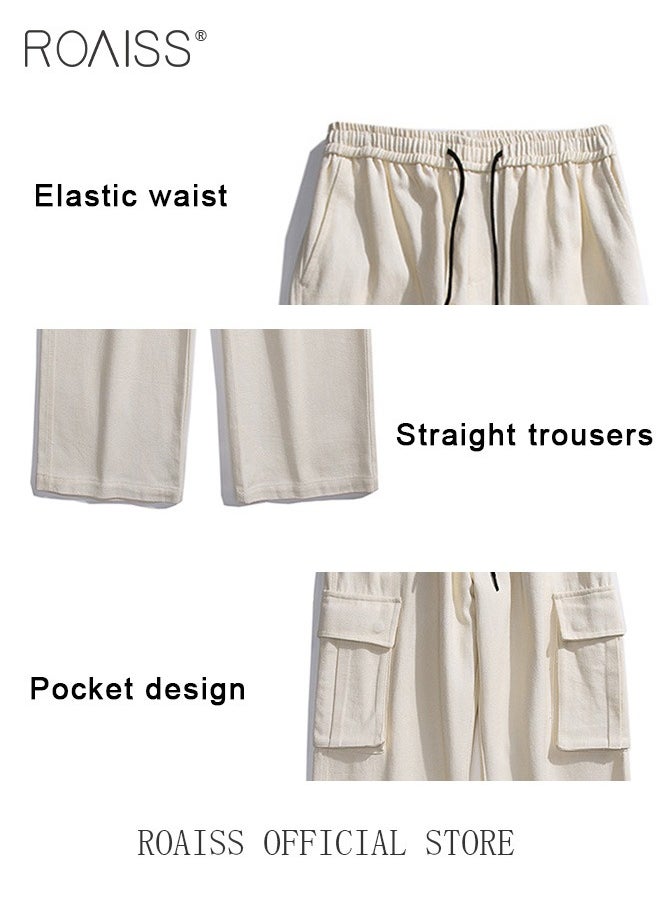 roaiss - Casual Cargo Pants for Men Youth Trendy Loose Fit Straight Leg Long Pants Functional Streetwear Overalls Trousers with Multi Pockets Street Style Functional Streetwear - Image 1
