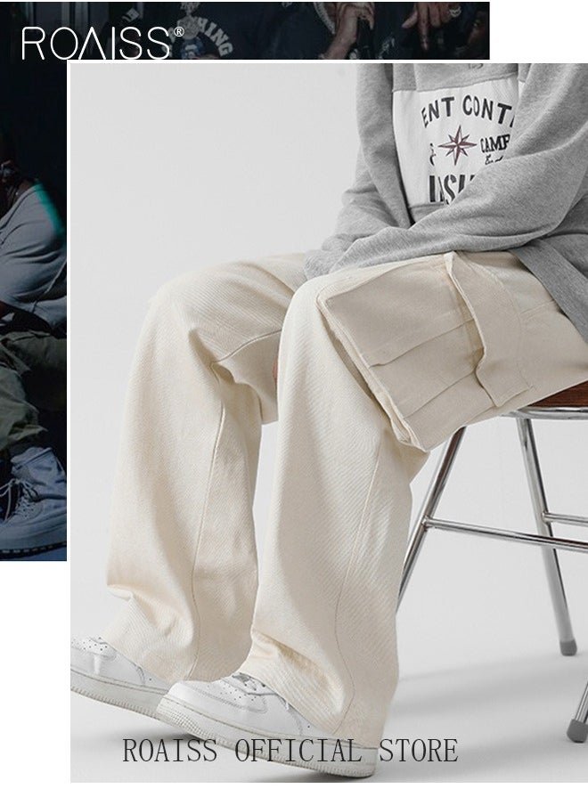 roaiss - Casual Cargo Pants for Men Youth Trendy Loose Fit Straight Leg Long Pants Functional Streetwear Overalls Trousers with Multi Pockets Street Style Functional Streetwear - Image 1