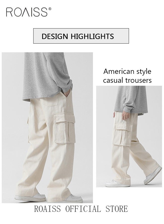 roaiss - Casual Cargo Pants for Men Youth Trendy Loose Fit Straight Leg Long Pants Functional Streetwear Overalls Trousers with Multi Pockets Street Style Functional Streetwear - Image 1