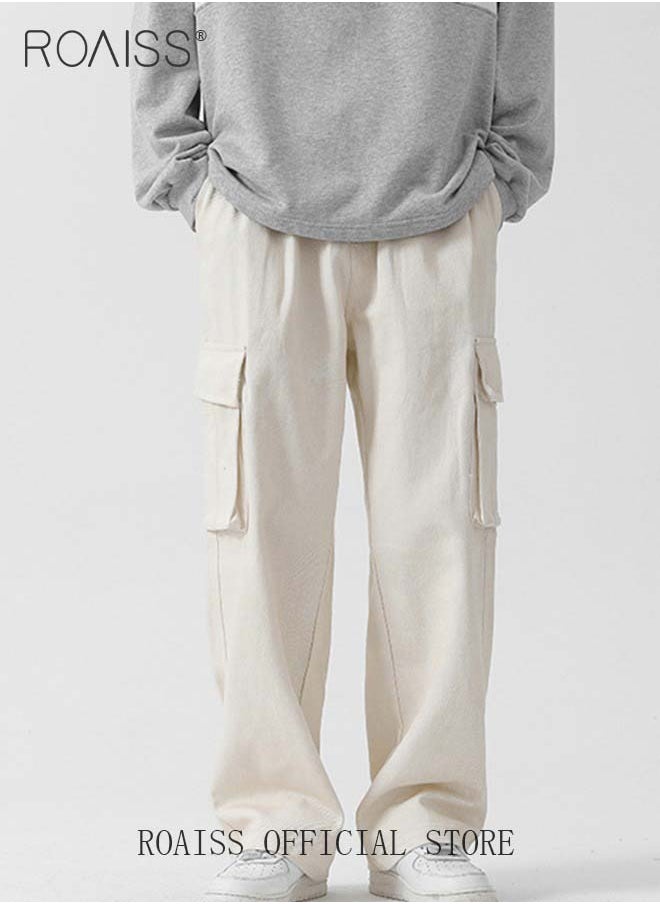roaiss - Casual Cargo Pants for Men Youth Trendy Loose Fit Straight Leg Long Pants Functional Streetwear Overalls Trousers with Multi Pockets Street Style Functional Streetwear - Image 1