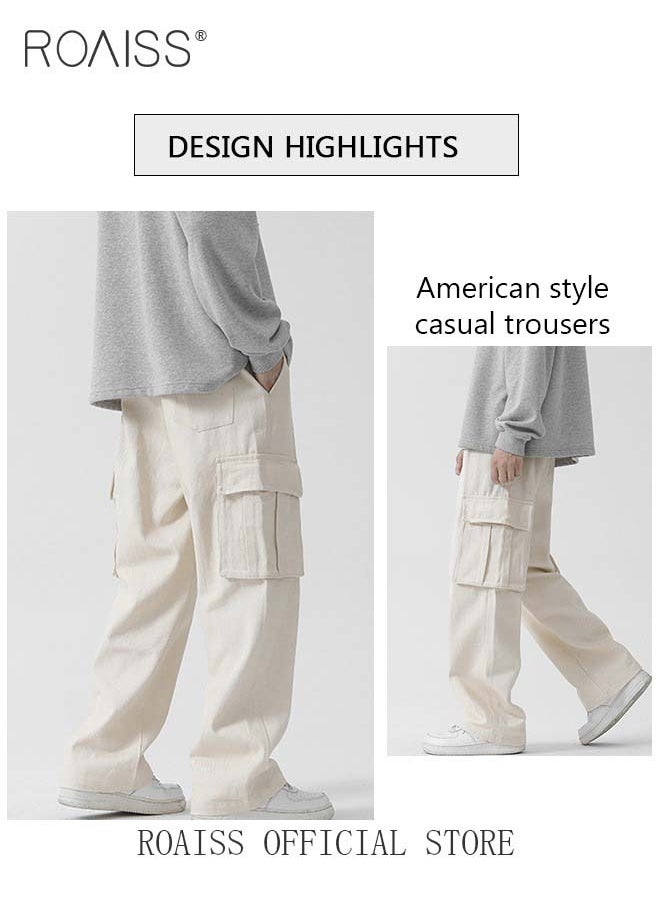 roaiss - Casual Cargo Pants for Men Youth Trendy Loose Fit Straight Leg Long Pants Functional Streetwear Overalls Trousers with Multi Pockets Street Style Functional Streetwear - Image 1