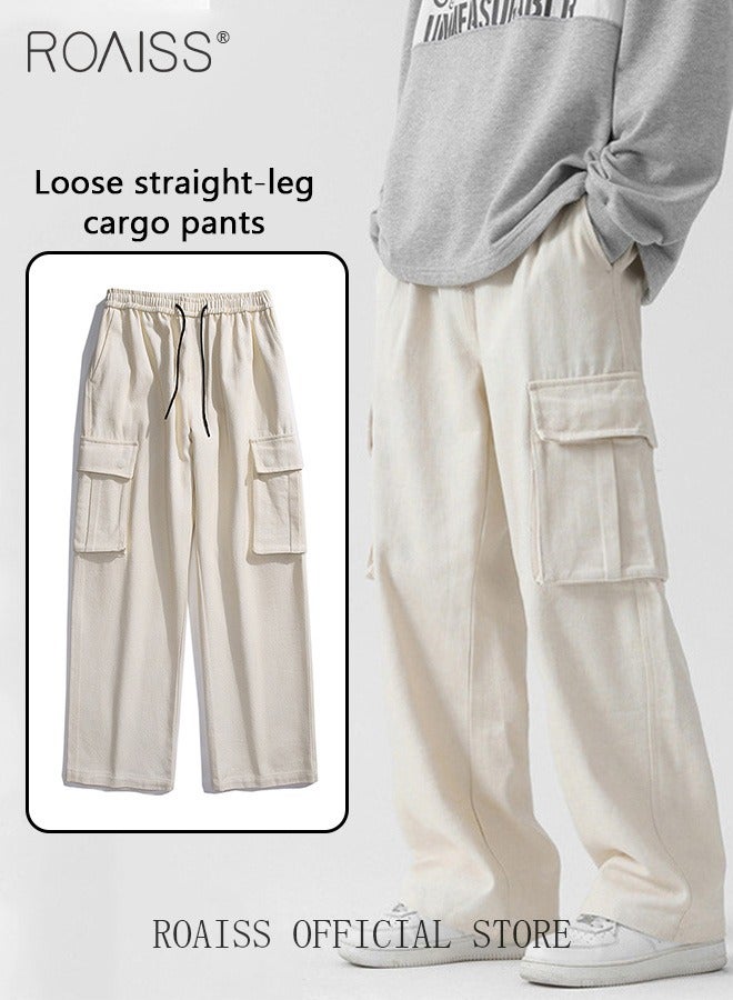 roaiss Casual Cargo Pants for Men Youth Trendy Loose Fit Straight Leg Long Pants Functional Streetwear Overalls Trousers with Multi Pockets Street Style Functional Streetwear  - Image 3