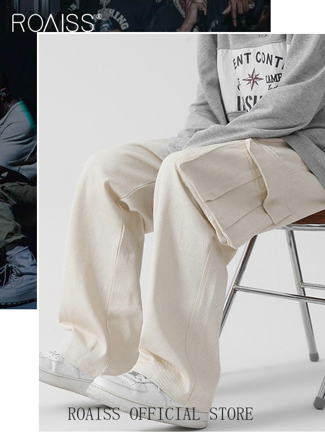 roaiss Casual Cargo Pants for Men Youth Trendy Loose Fit Straight Leg Long Pants Functional Streetwear Overalls Trousers with Multi Pockets Street Style Functional Streetwear  - Image 4