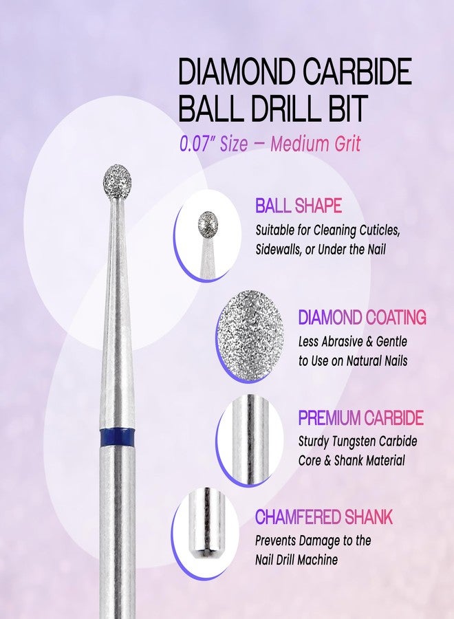 PANA 3/32" Diamond Carbide Ball Bit- Style 01, Medium Grit - Professional Cuticle Nail Drill Bits for Acrylic Gel Nails Dry Manicure Pedicure Shape Remove Tools - Image 3