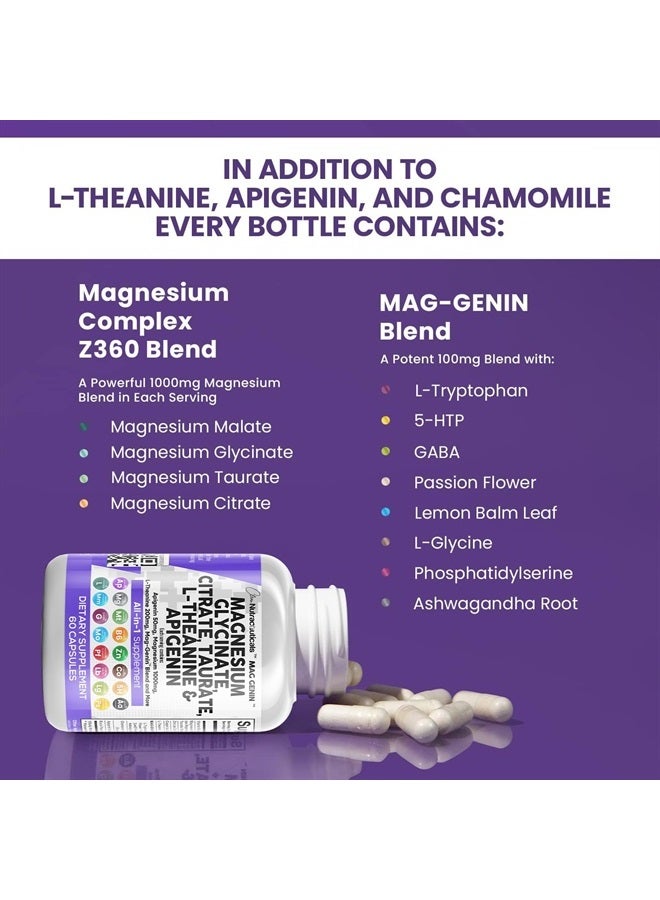 Clean Nutraceuticals Magnesium Glycinate Complex 1000mg with L-Theanine 200mg Apigenin 50mg Citrate Taurate Supplement - 5-HTP GABA Passion Flower Lemon Balm L-Glycine Phosphatidylserine Ashwagandha - 60 Count - Image 5