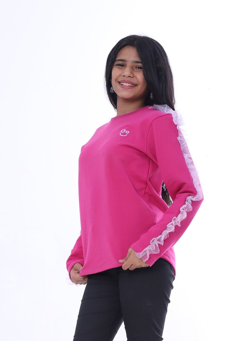 بيبو تي شيرت بناتي بأكمام طويلة_بينك - Image 2