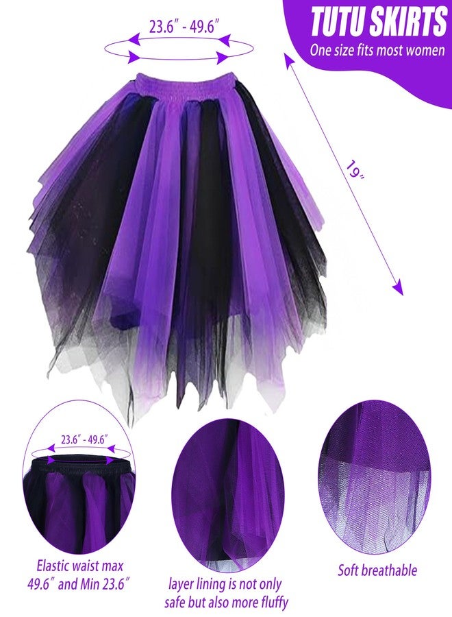 Shitailu Halloween Witch Costume for Women Adult Girls Gothic Cosplay-Outfit Set with Tutu Hat Broomstick Striped Socks Gloves Pendant, Halloween Purple, One size - Image 3