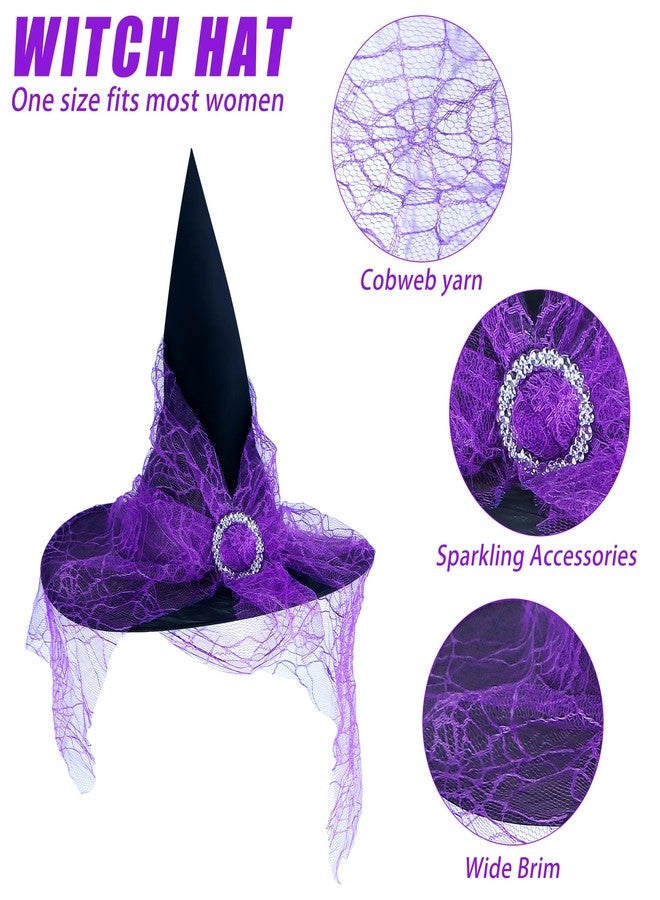 Shitailu Halloween Witch Costume for Women Adult Girls Gothic Cosplay-Outfit Set with Tutu Hat Broomstick Striped Socks Gloves Pendant, Halloween Purple, One size - Image 2