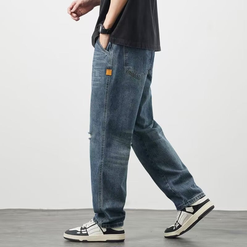 American Washed Jeans Men'S Summer Loose Straight Wide-Leg Pants Boys Trendy Retro High Street Long Pants - Image 5
