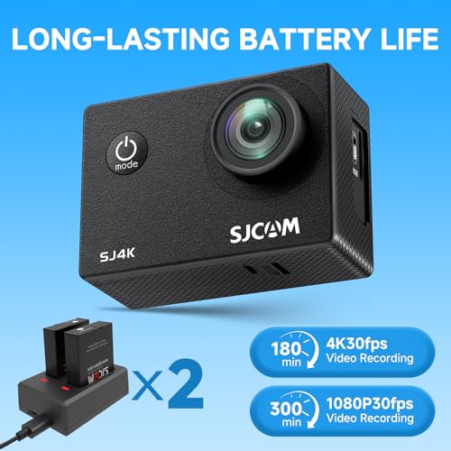 SJCAM SJ4000 Pro-Grade 4K Action Camera, 40MP 3-Axis EIS Stabilization Motorcycle Sport Camera, 170°FOV Waterproof Camera Underwater, 5X Zoom, Dual Batteries, 32G SD Card and Helmet Accessory Kit - Image 4
