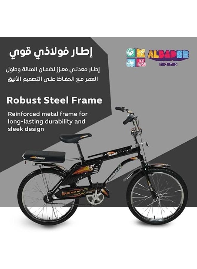 AL BADER Rambo 20 Inch Bicycle, Dual Seat Kids Bike with Rear Passenger Seat, Steel Frame, Front Bell, Strong Brakes, Kickstand and Anti Slip Pedals, Lightweight Portable Bike, Durable Ride  - Image 3