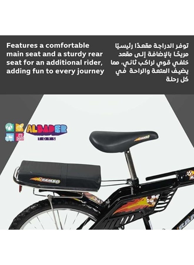 AL BADER Rambo 20 Inch Bicycle, Dual Seat Kids Bike with Rear Passenger Seat, Steel Frame, Front Bell, Strong Brakes, Kickstand and Anti Slip Pedals, Lightweight Portable Bike, Durable Ride  - Image 5