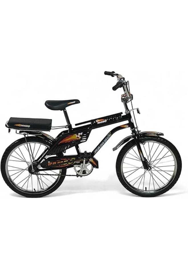 البدر دراجة رامبو مقاس 20 إنش من البدر، دراجه أطفال مع مقعد خلفي للراكب، هيكل فولاذي، جرس أمامي، فرامل قوية، مسند وقوف، ودواسات مانعة للانزلاق، سيكل رامبو خفيف الوزن ومحمول، قيادة متينة وآمنة - Image 1