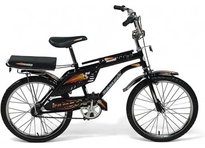 البدر دراجة رامبو مقاس 20 إنش من البدر، دراجه أطفال مع مقعد خلفي للراكب، هيكل فولاذي، جرس أمامي، فرامل قوية، مسند وقوف، ودواسات مانعة للانزلاق، سيكل رامبو خفيف الوزن ومحمول، قيادة متينة وآمنة - Image 1