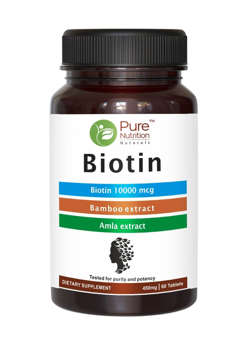 Pure Nutrition - Pure Nutrition Biotin plus 10000 mcg 60 Veg Tablets All Natural Biotin Plus 10000 mcg with an optimized dose of Zinc Selenium and Herbal Actives - Image 1