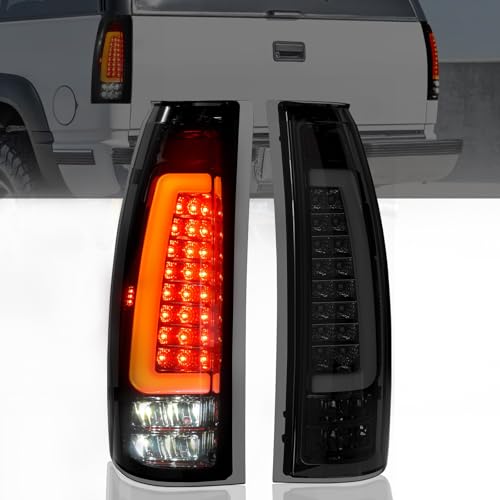 SINYATO INDUST Full LED Tail Lights for 1988-1998 Chevy GMC C/K, Silverado, Sierra, 1992-1999 Suburban Yukon, 1995-1999 Tahoe, Pickup Truck Rear Lights, Driver & Passenger Side, Smoked - 1Pair - Image 1