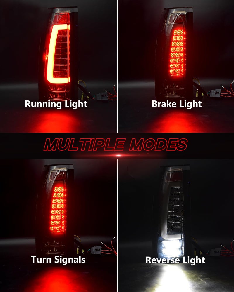 SINYATO INDUST Full LED Tail Lights for 1988-1998 Chevy GMC C/K, Silverado, Sierra, 1992-1999 Suburban Yukon, 1995-1999 Tahoe, Pickup Truck Rear Lights, Driver & Passenger Side, Smoked - 1Pair - Image 2