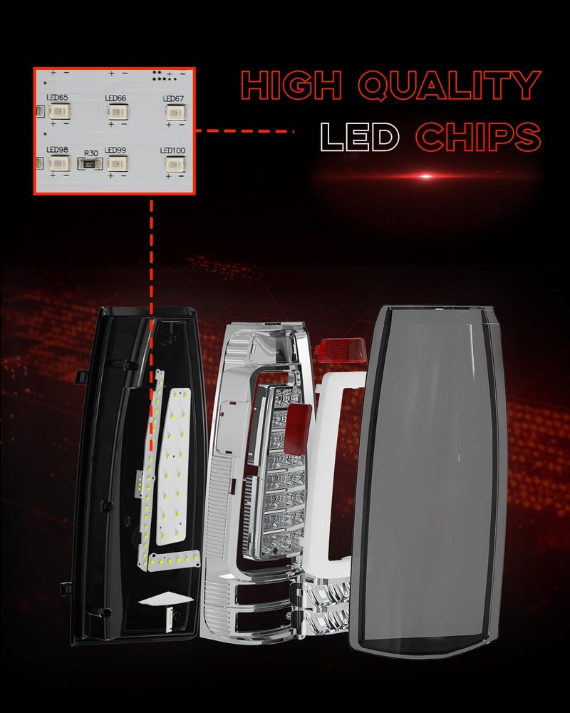 SINYATO INDUST Full LED Tail Lights for 1988-1998 Chevy GMC C/K, Silverado, Sierra, 1992-1999 Suburban Yukon, 1995-1999 Tahoe, Pickup Truck Rear Lights, Driver & Passenger Side, Smoked - 1Pair - Image 5