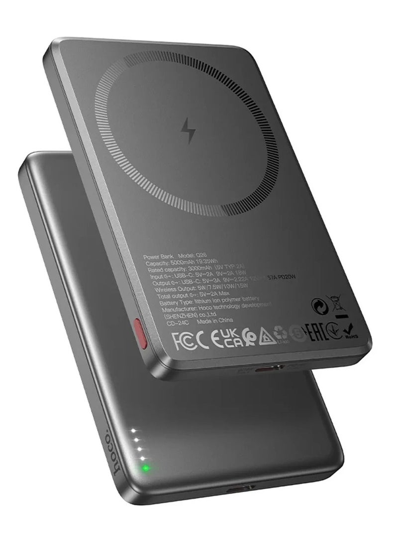 هوكو باور بانك هوكو كيو 26 جوي PD20W مغناطيسي ماج سيف سريع الشحن، 5000 مللي أمبير/ساعة، رمادي - Image 3