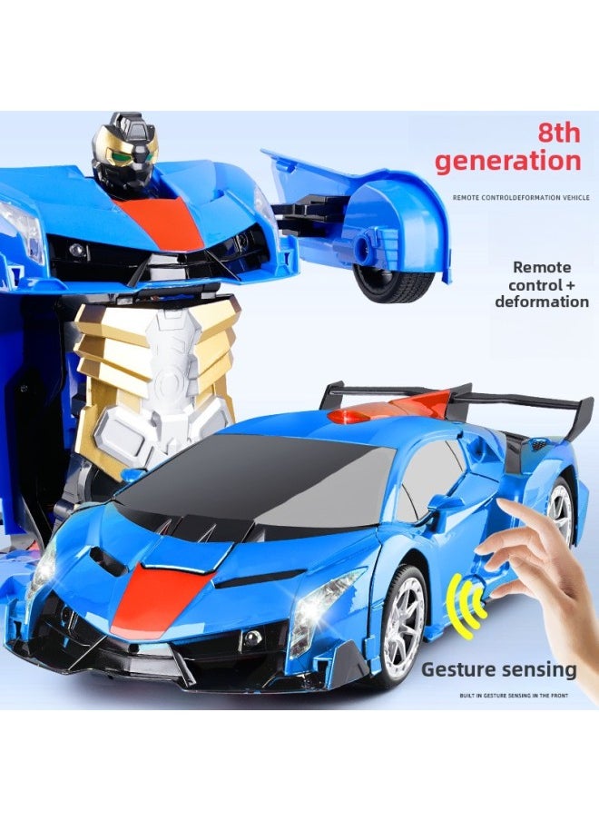 null - One-key Deformation Remote Control Car 2.4G Gesture Induction King Kong Robot Children's Toy Racing Generation Batch Cross-border-Color:Matte Blue Rambo [Remote Control + Gesture + Voice] 1:12 - Image 1