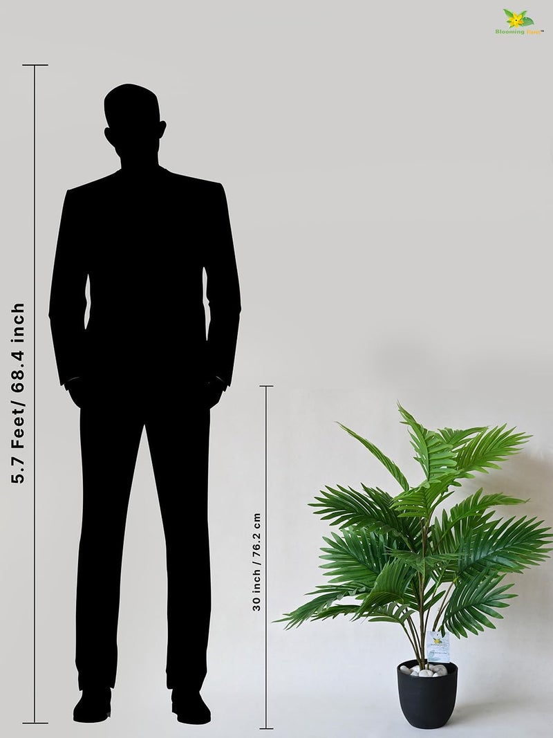 Blooming Floret Artificial Areca Palm 21 Leaves With Pot Big Ornamental Plant For Interior Decor/Home Decor/Office Decor 30 Inch Tall Indoor Tropical Plant Durable, Green - Image 4