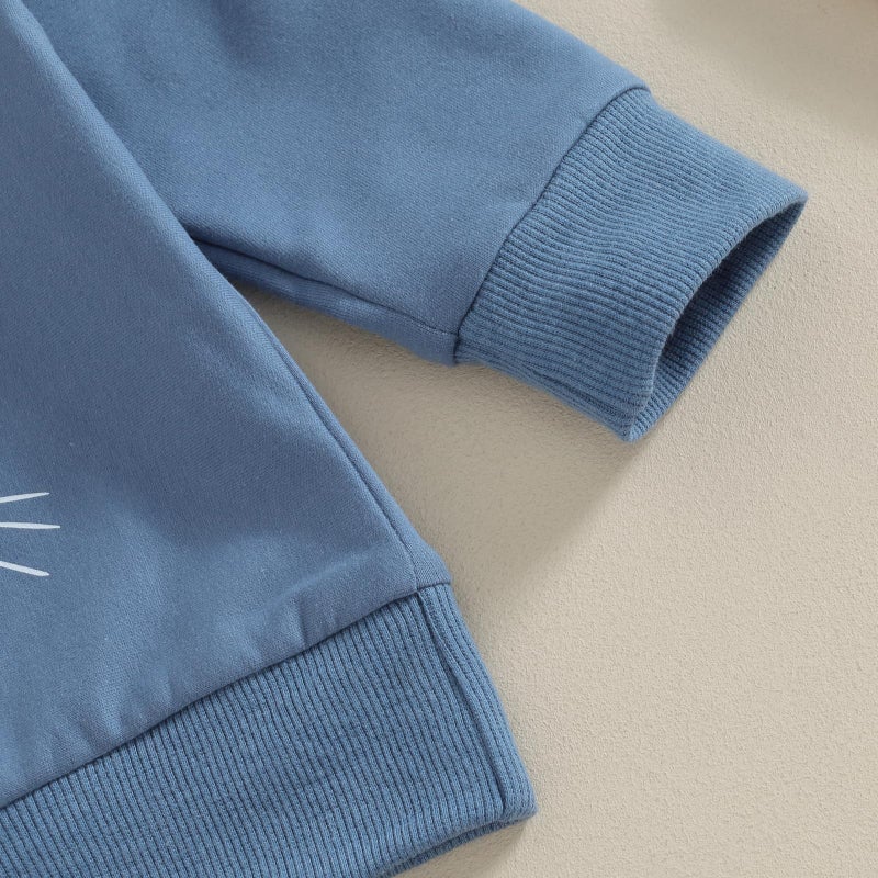 Amnnchya Easter Outfits for Toddler Boys Girls Rabbit Bunny Sweatshirts Pants Infant Baby Girl Boy Fall Winter Clothes (Blue Rabbit, 12-18 Months) - Image 2