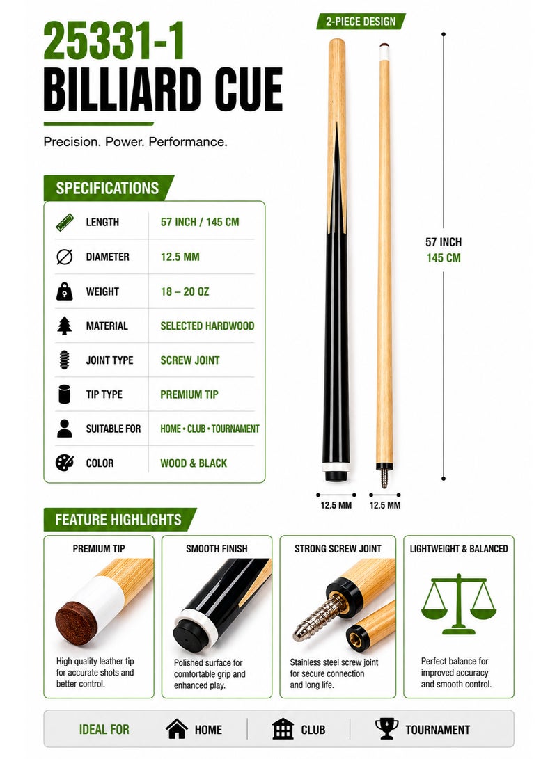 25331-1 Professional Billiard Cue Stick 57 Inch / 145CM Wooden Pool Cue With Premium Tip & Screw Joint For Home Club Tournament - Image 5