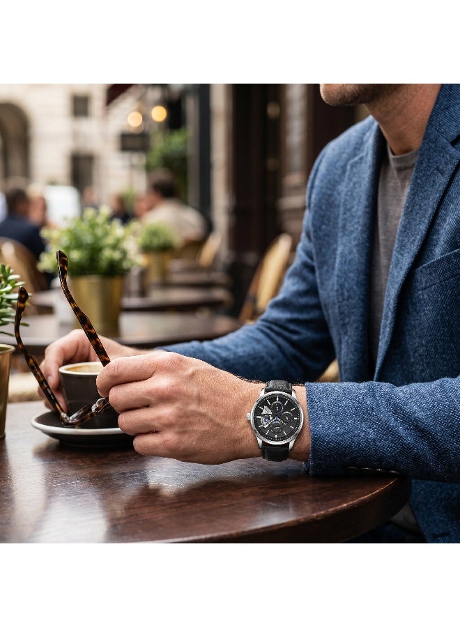Ben Sherman St Albans Black Dial Black Genuine Leather Strap Multifunction Watch for Men, 43.5mm - Image 5