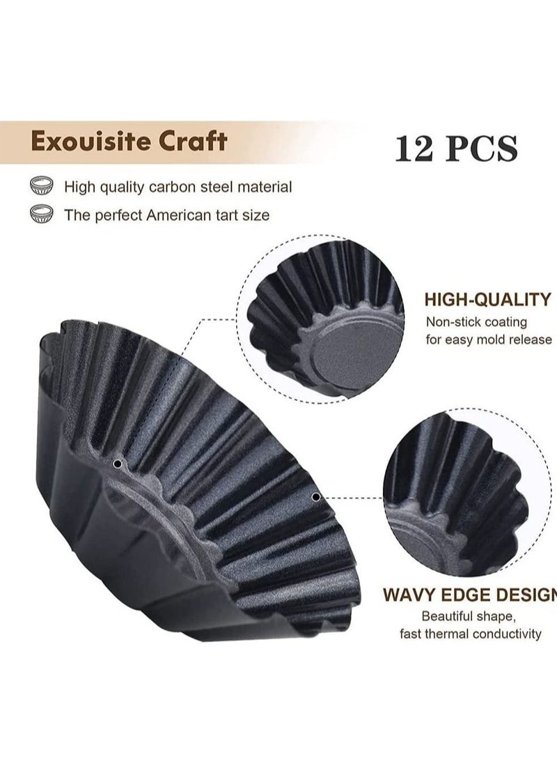 Y&D - Egg Tart Mold, 12 Packs Resuable Mold Mini, Non-Stick Mini Pans, For Kitchen Cake Baking Tool - Image 1