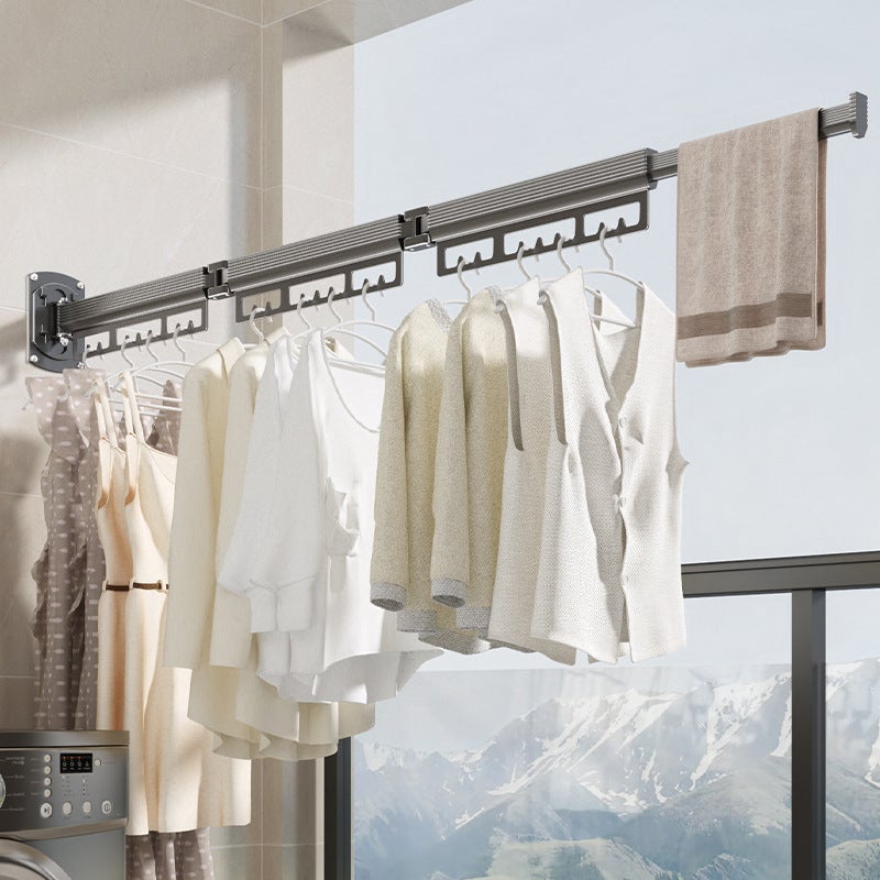 Invisible folding clothes hanger balcony quilt drying artifact indoor and outdoor home punch-free retractable clothes hanger clothes drying Rod(Simple gun Gray [10 pieces of clothes can be hung at a fold] [Punch/punch-free dual installation]]) - Image 2