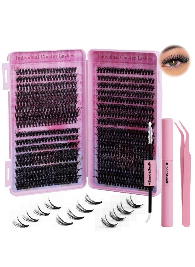 Bond 3 Styles DIY Eyelash Extension Kit 640 Clusters, 9-16mm Mixed Individual Lashes Cluster, Natural Curl Personal Eyelash Set, Segmented False Eyelashes, Thick Eyelashes - Image 1