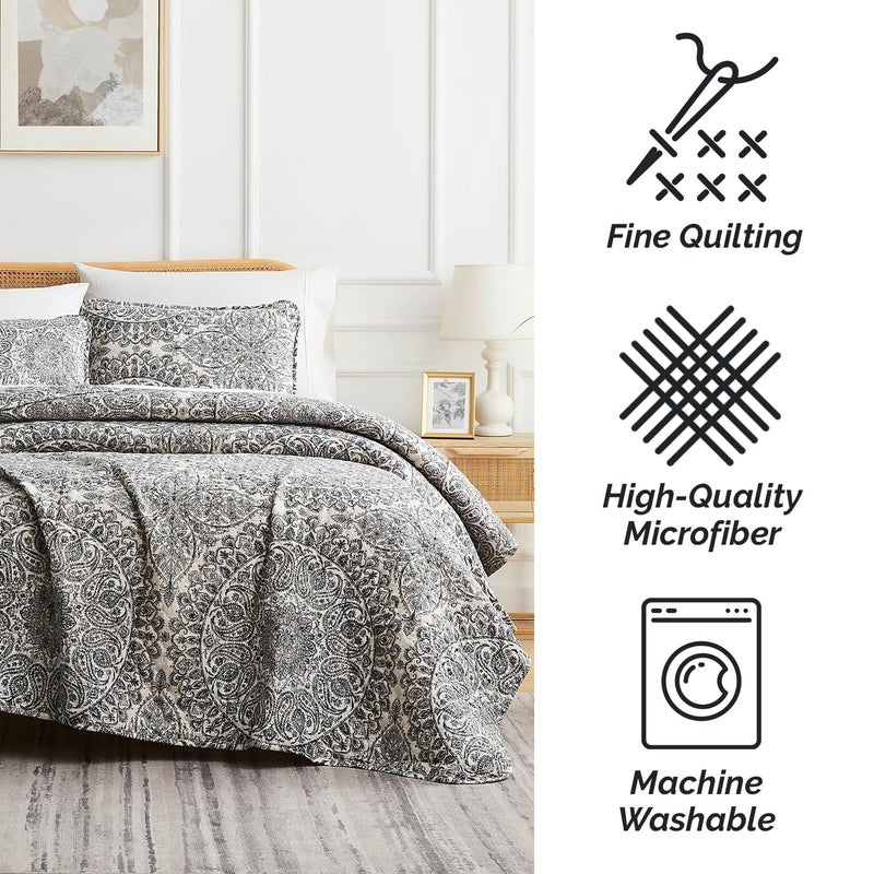 Southshore Fine Livi Southshore Fine Living  Inc. Ashanti Collection Oversized Quilt Queen Bedding Set Lightweight  Soft Coverlet Bedspread 3-Piece with Two Matching Shams (98 in Wide x 98 in Long)  Full/Queen  Grey  - Image 5