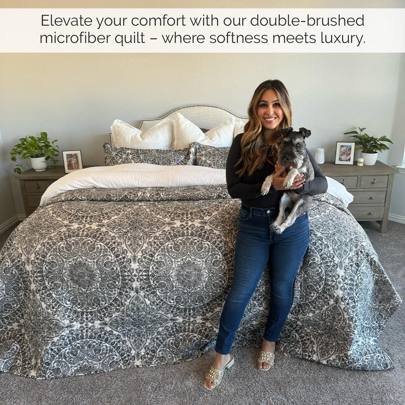Southshore Fine Livi Southshore Fine Living  Inc. Ashanti Collection Oversized Quilt Queen Bedding Set Lightweight  Soft Coverlet Bedspread 3-Piece with Two Matching Shams (98 in Wide x 98 in Long)  Full/Queen  Grey  - Image 4