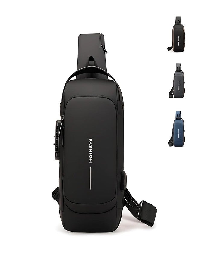 LECRAFT Anti-Theft Crossbody Sling Bag with USB Charging Port - Unisex Waterproof Chest Shoulder Backpack for Men & Women - Travel, Hiking, Camping & Daily Use (Black) - Image 5
